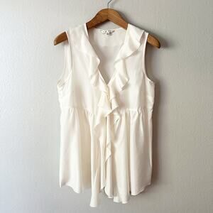 CAbi 100% Silk Sleeveless Ruffle Tunic Top‎ button front women's size large